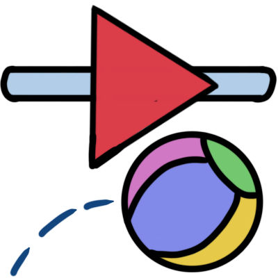 a bouncing beach ball below a red play button on a silver bar